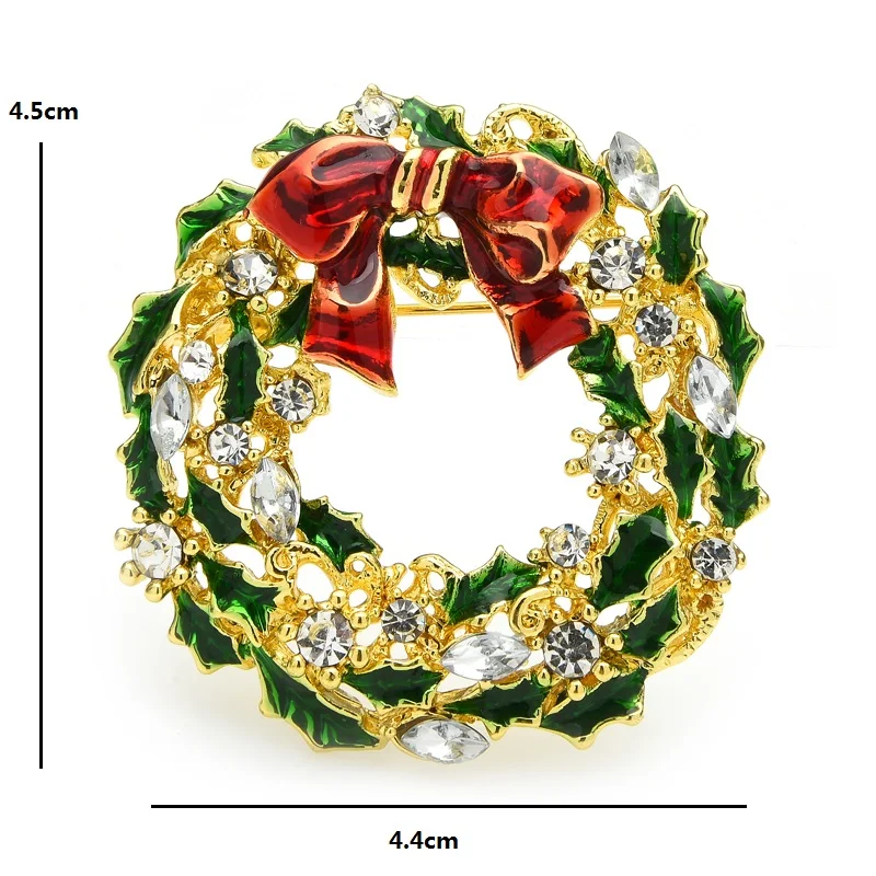 Wuli&baby New Year Christmas Flower Wreath Brooches For Women Men Rhinestone Bowknot Flower Brooch Pins Gifts