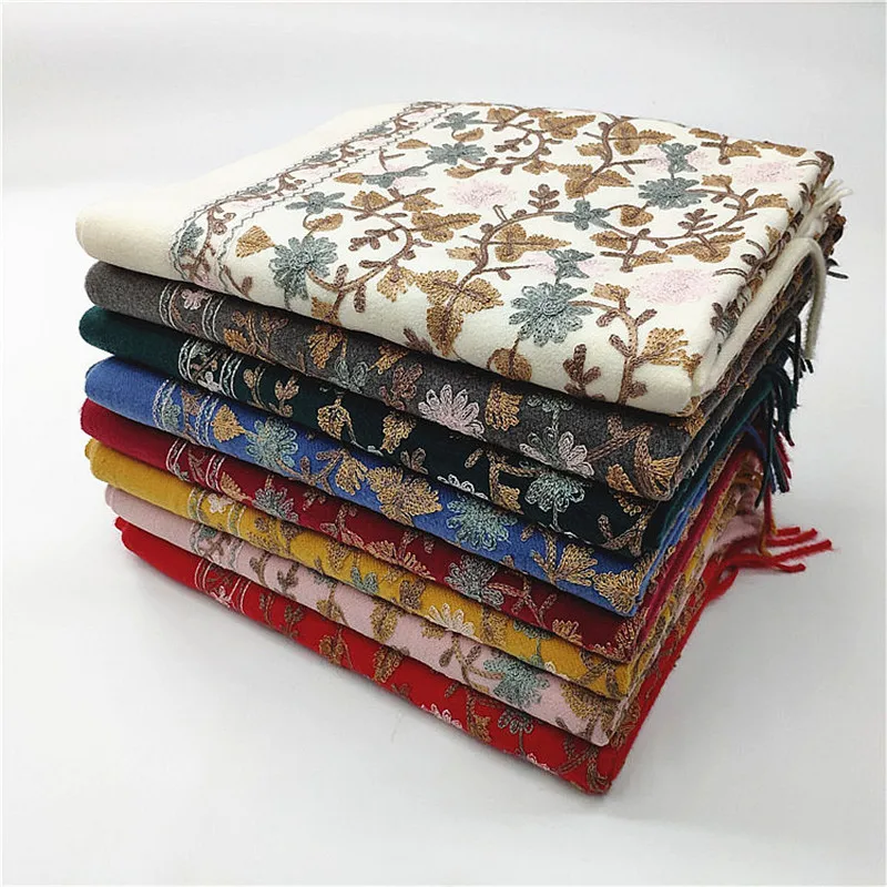 Lenço de caxemira bordado nacional feminino, xales de pashmina quente, cobertor grosso, marca de luxo feminina, inverno, 2022