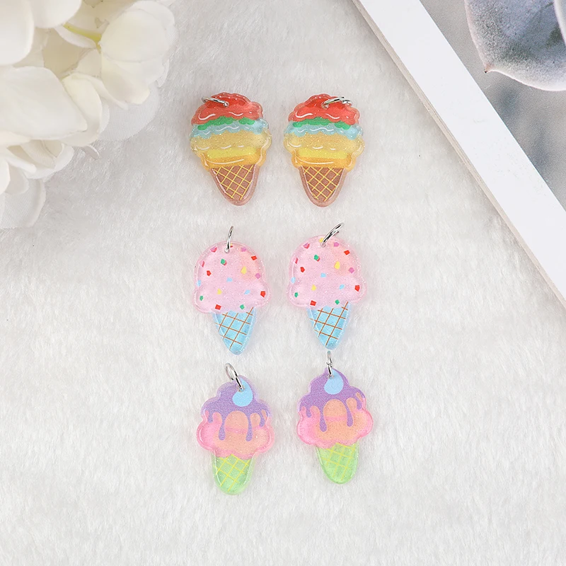 10 Pcs Acrylic Ice Cream Charms  Flatback Cartoon Food Jewelry Findings for Earrings Keychain Diy Making