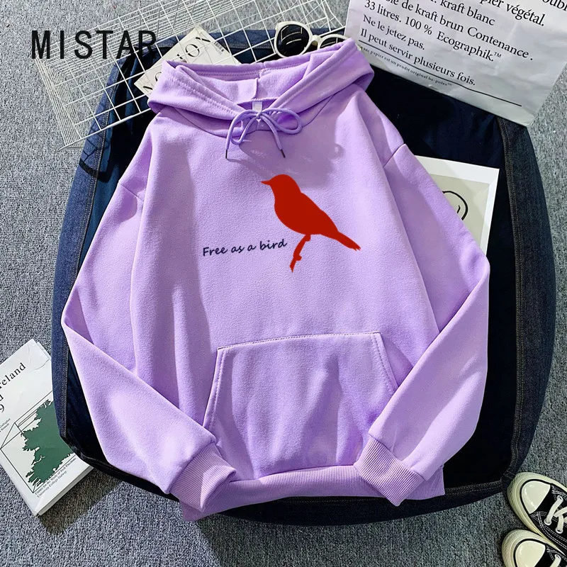 Wholesale Hoodie Sweatshirt women Harajuku print Free as a bird Tops Fashion Loose Fleece Streetwear Women\'s Clothing drop shipp