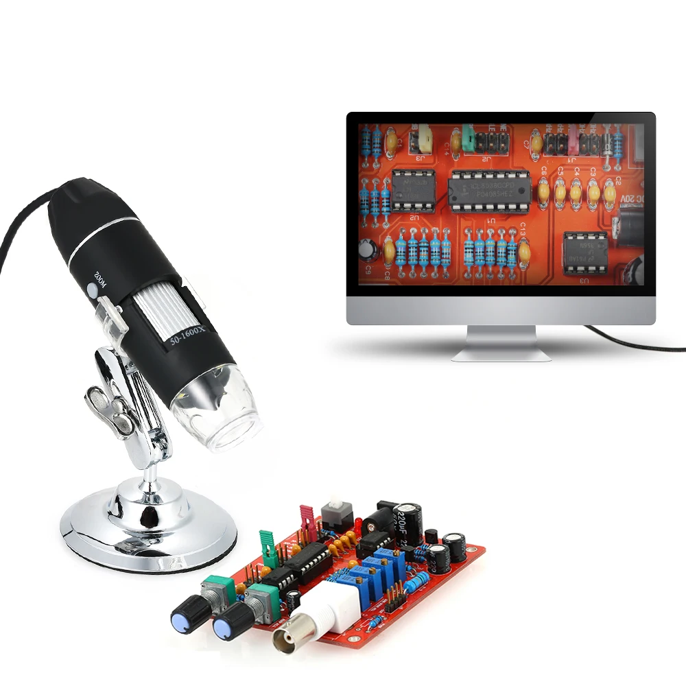 Microscopio Digital con USB, Lupa Electrónica, cámara endoscópica estéreo de 0,3 MP y 8 LED, 1600X, 1000X
