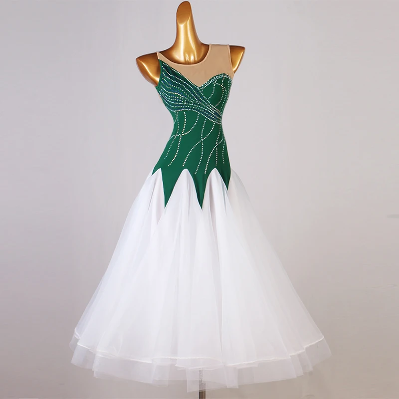 Vestido infantil para dança de salão, vestido branco e azul de baile para mulheres