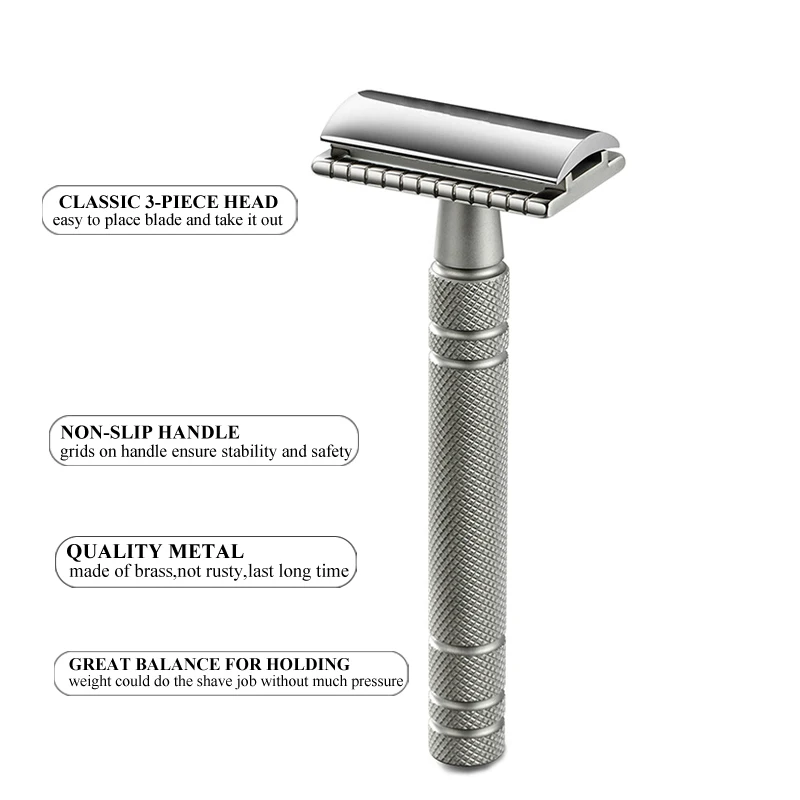 Men Shaving Double Edge Manual Shaver Blade Replaceable Classic Safety Razor Matte Nonslip Blank Brass