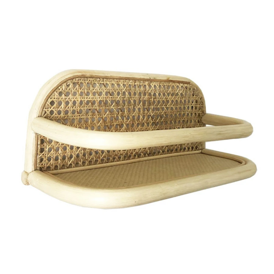 Hand Woven Rattan Wall Hooks Kids Garments Organizer Rack Clothes Hat Hanging Hook Rattan Wall Storage Bookshelf