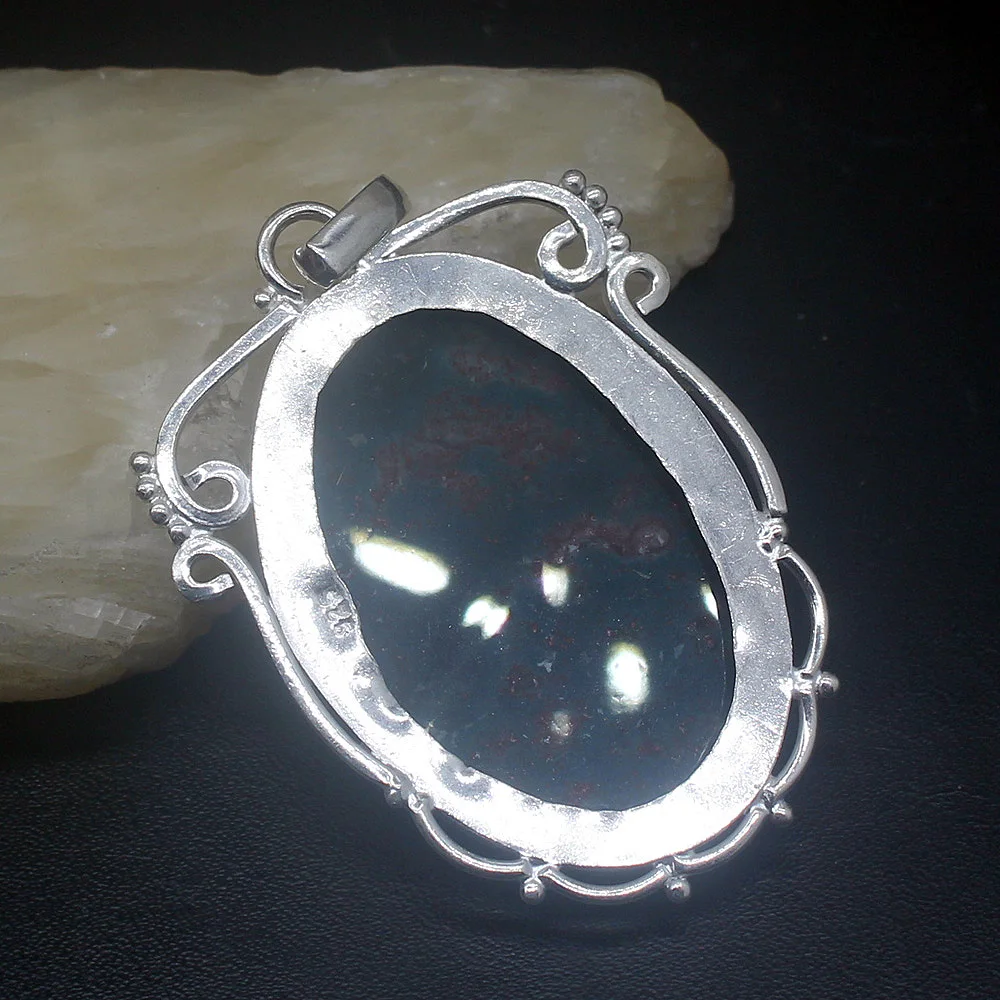 Gemstonefactory Jewelry Big Promotion 925 Silver Natural Sea Sediment Oval Shape Women Ladies Gifts Necklace Pendant 0682