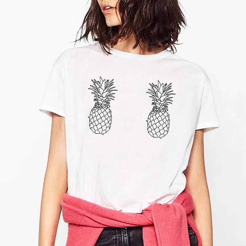 Summer Tumblr Girls T Shirt Funny Pineapple Boobs Graphic T-shirts Ladies Tropical Vacation Illustration Printed Tee Top