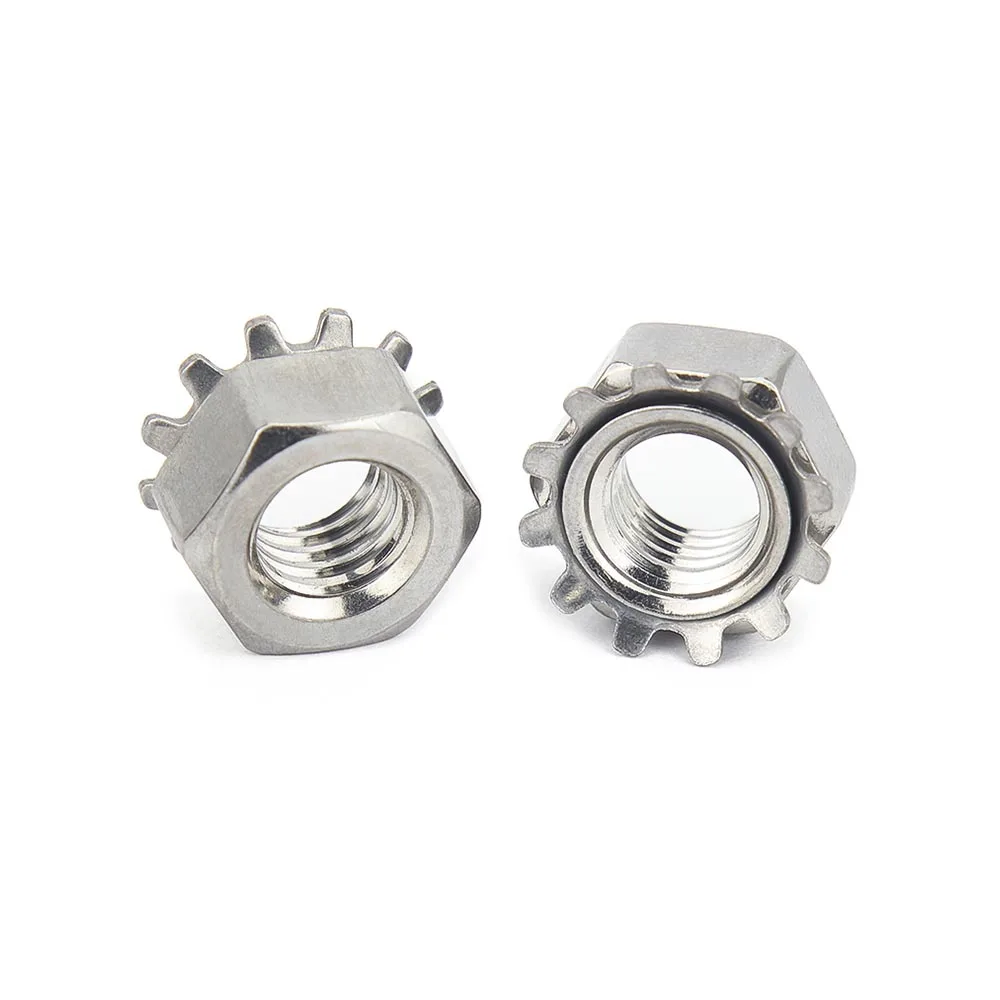 5/10/25 قطعة M3 M4 M5 M6 M8 4 # -40- 3/8-16 UNC UNF 304 الفولاذ المقاوم للصدأ متري الولايات المتحدة المملكة المتحدة القياسية ThreadToothed مسننة K نوع قفل الجوز