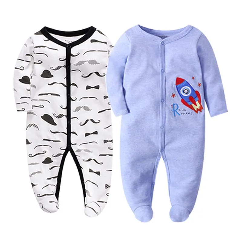 Hot Batch Newborn Baby Boys Girls Sleepers Pajamas Babies Jumpsuits 2 PCS/lot Infant Long Sleeve 0 3 6 9 12 Months Clothes