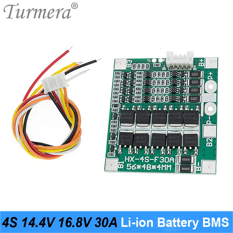 Turmera 4S 30A 14.4V 16.8V BMS Balanced Lithium Battery Protection Board for 3.6V 18650 Electric Drill Screwdriver Batteries Use