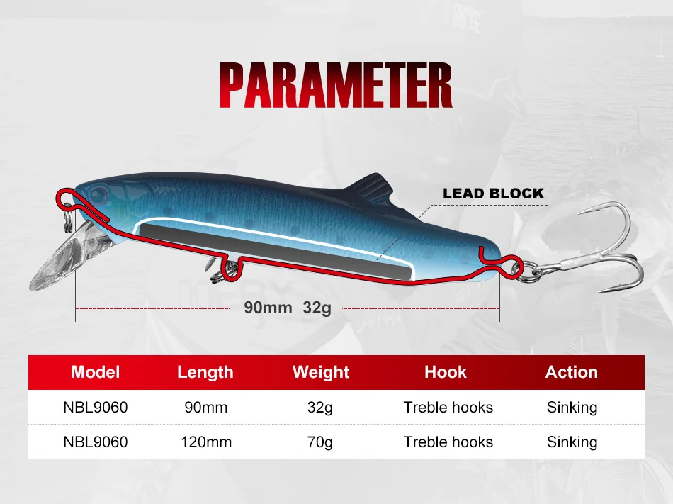 NOEBY Sinking Minnow Angelköder 90 mm 32 g 120 mm 70 g Long Casting Wobbler Kunstköder für Wolfsbarsch Salzwasser-Angelköder – Detail 3