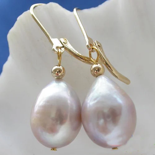 

New Favorite Pearl Jewelry Huge 15mm Lavender Drip Genuine Freshwater Pearl 14k/20 Dangle Earrings Charming Lady Gift