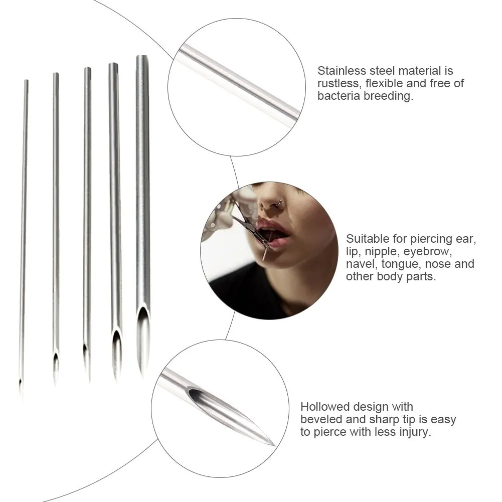 100PCS Piercing Needles Surgical Steel Disposable Body Piercing Needles E.O.Gas Sterilized Permanent Makeup Tattoo Needles