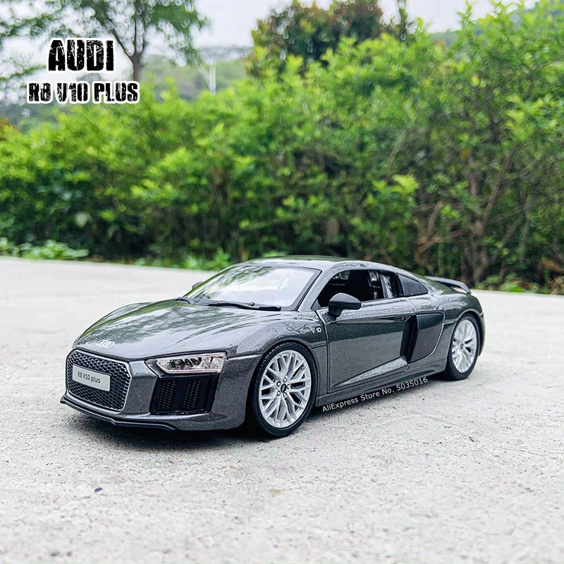 Maisto 1:24 Audi R8 V10 Plus sports Titanium gray car Die-cast alloy car model crafts decoration collection toy tools gift