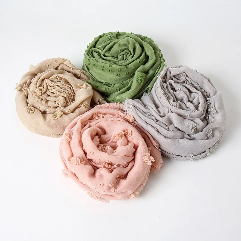 Luxuey Pom Pom Cotton Hijab Scarf Women Long Shawl Wrap Muslim Headband Maxi Islamic Sjaal Femme Bufandas 185*80cm