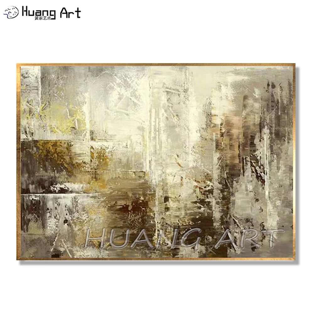 

Free Shipping Hand-painted Pale Yellow Abstract Oil Painting on Canvas for Living Room Decor Light Gray Abstract Hang Painting