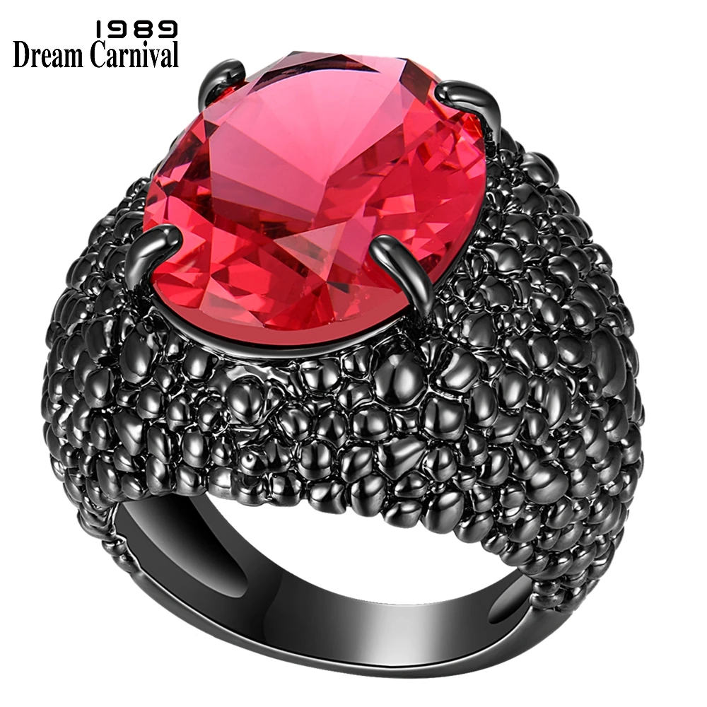 DreamCarnival 1989 Big Black Lizard CZ Rings for Women Hot Dazzling Wedding Jewelry Fine Cut Fuchsia Zirconia Fashion WA11870FU