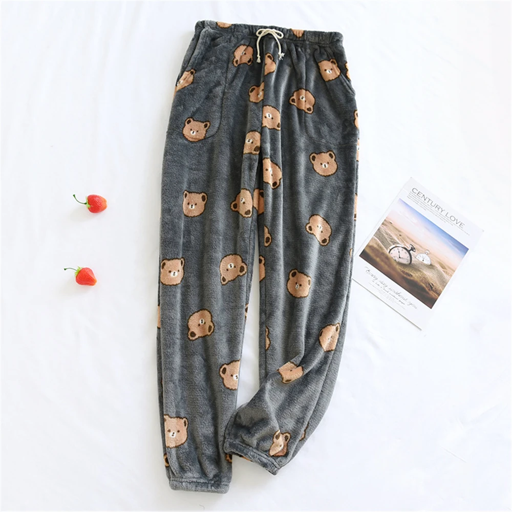 New Plush Winter Thick Sleep Men Pants Flannel Sleep Bottoms Plus Velvet Home Pajama Coral Fleece Male Sleepwear With Pocket