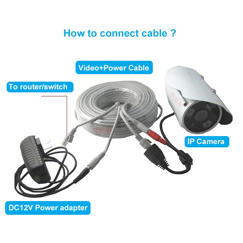 이더넷 감시 카메라, 5M 10M 15M 20M 30M CCTV RJ45 케이블 DC 전원 네트워크 LAN 코드 NVR POE IP 카메라 라우터 연결