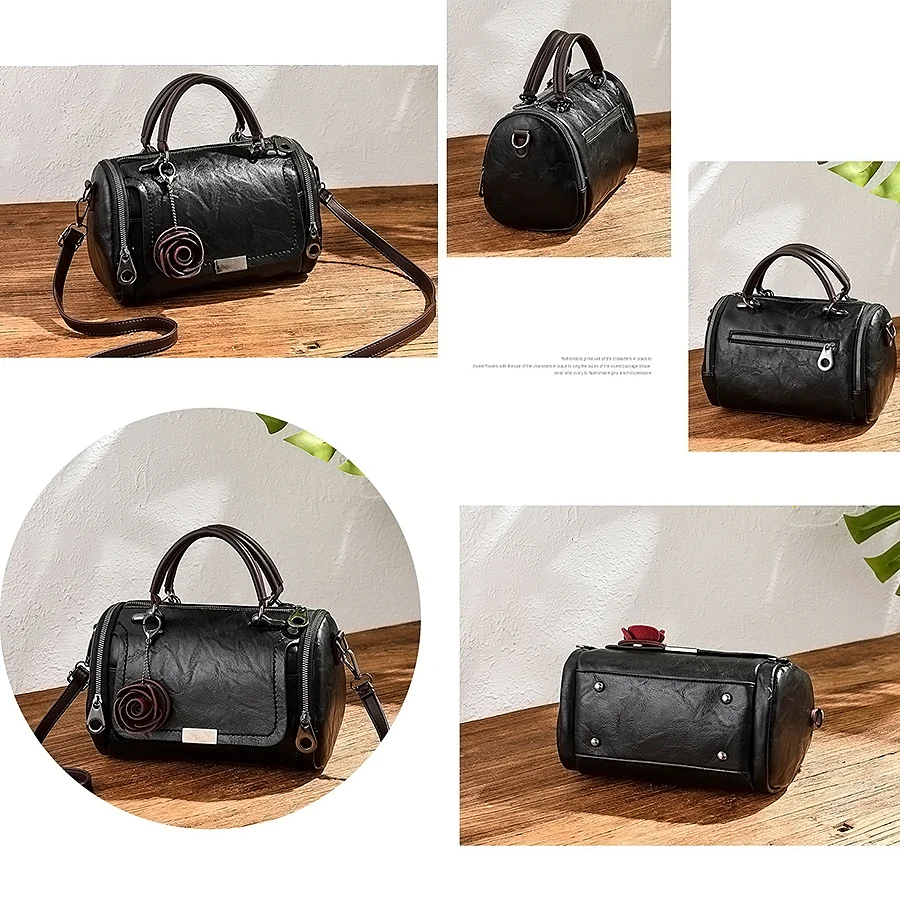 Yeni çiçekler kolye çanta kadın moda Boston çanta basit omuz çantası bayanlar crossbody çanta PU askılı çanta kadın çantası