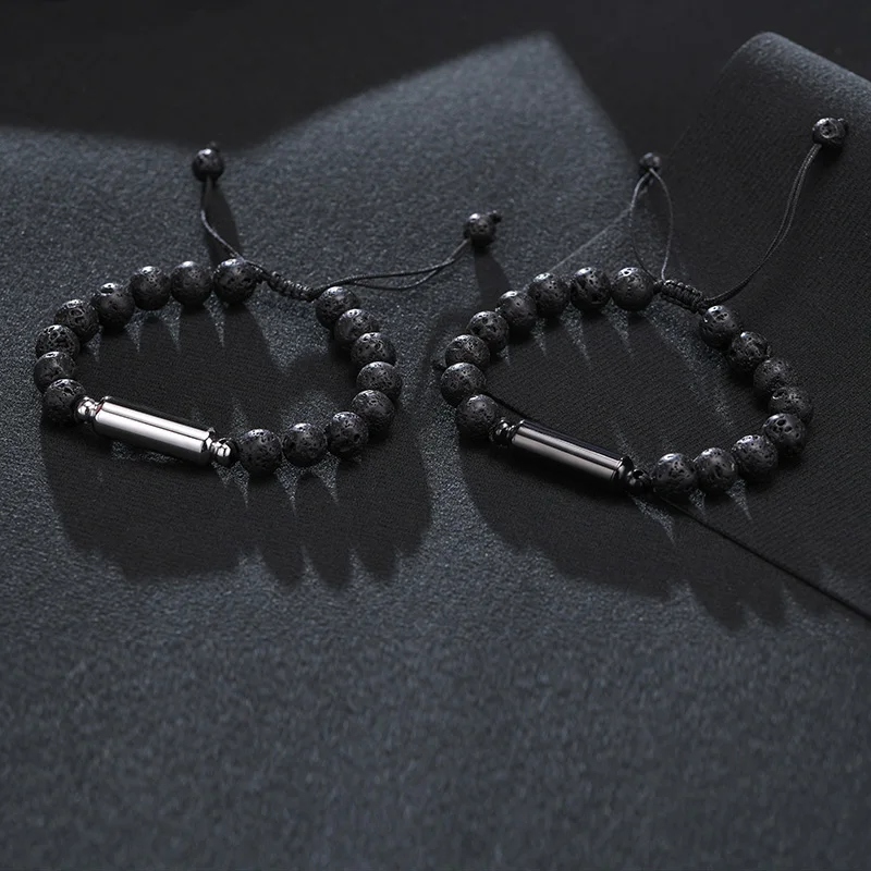 Men Urn Bracelet Volcanic Rock Beaded Adjustable Bracelets for Urns Jewelry for Ashes Cremation Brazalets