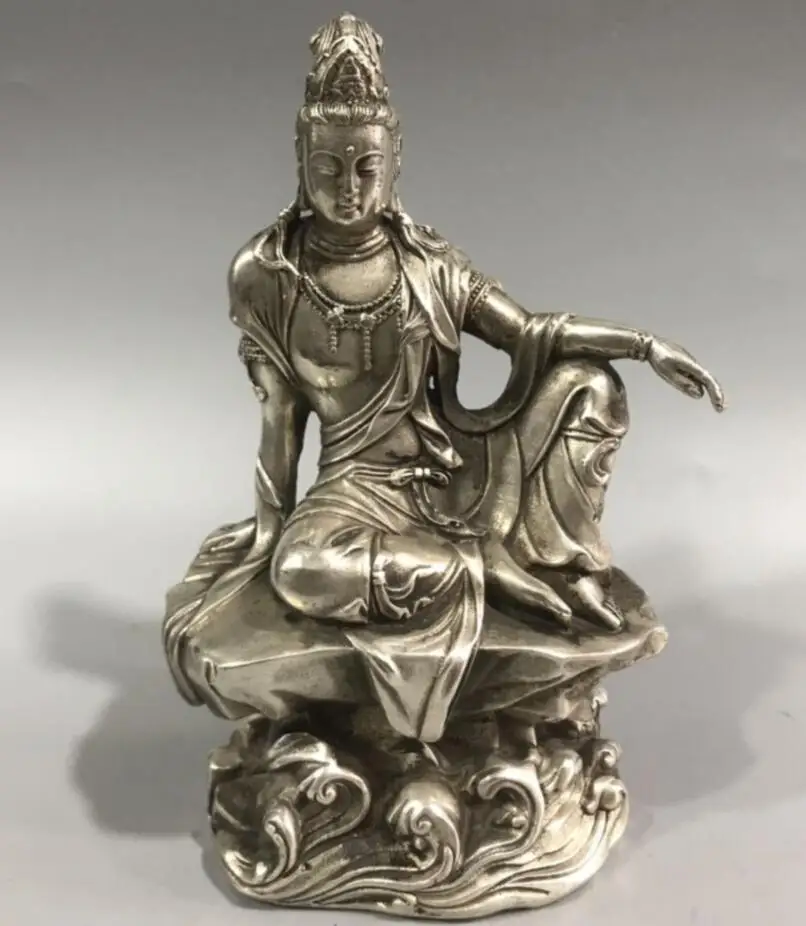 

China White copper Guanyin Bodhisattva Buddha crafts statue