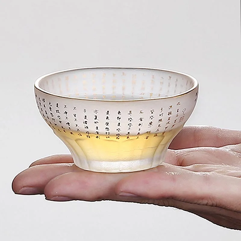 55/130ml Heat-resistant Glass Teacup Buddhist Scripture Kung Fu Tea Cup Tea Bowl Chinese Master Cups Home Decoration Accessories