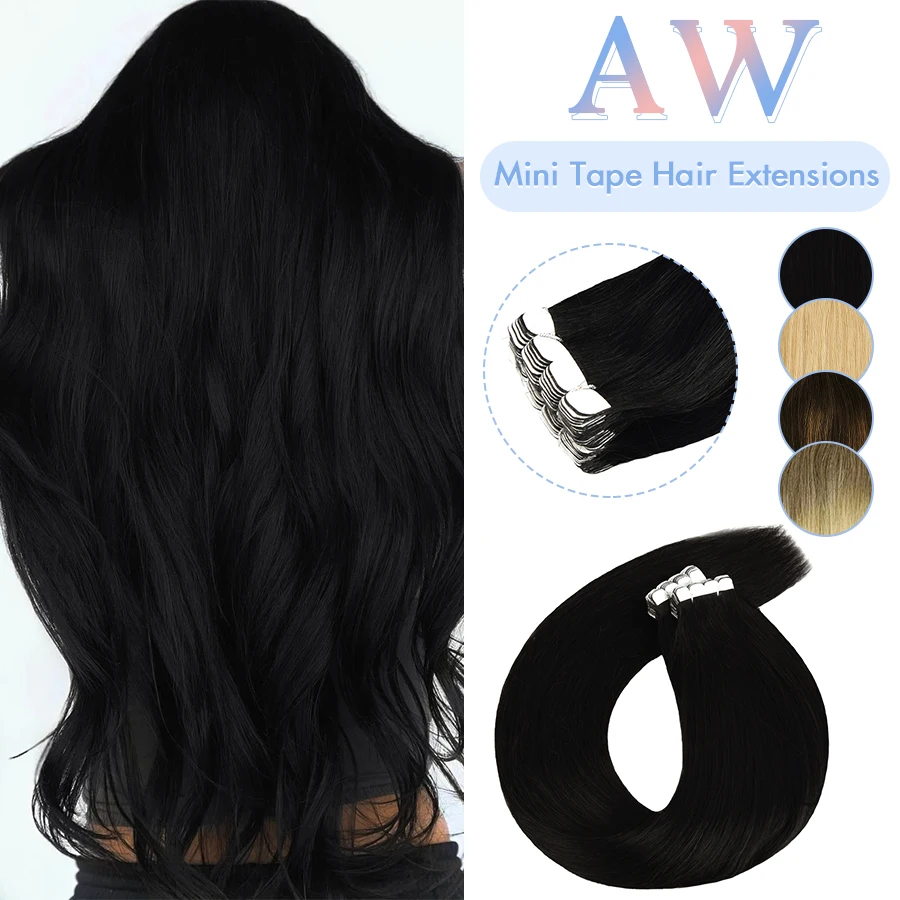 AW Mini Tape In 100% Human Hair Invisible Straight Black Blonde Natural Tape Ins Skin Weft Adhesive Glue On For Salon NonRemy