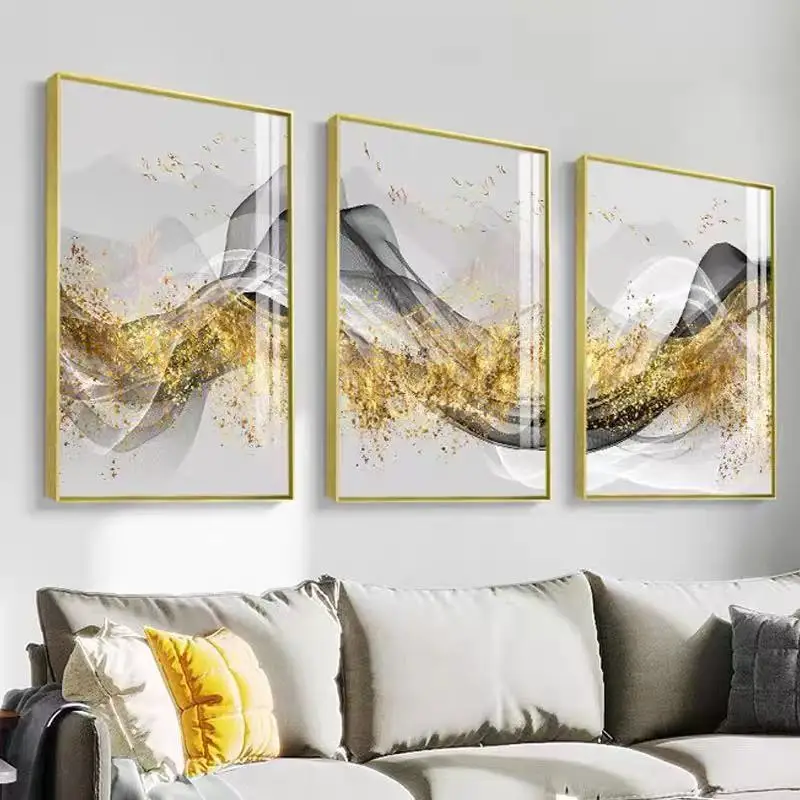 Gilt Colorful Poster Nordic Luxury Living Room Decoration Modern Minimalist Sofa Wall Creative Abstract Triptych Painting