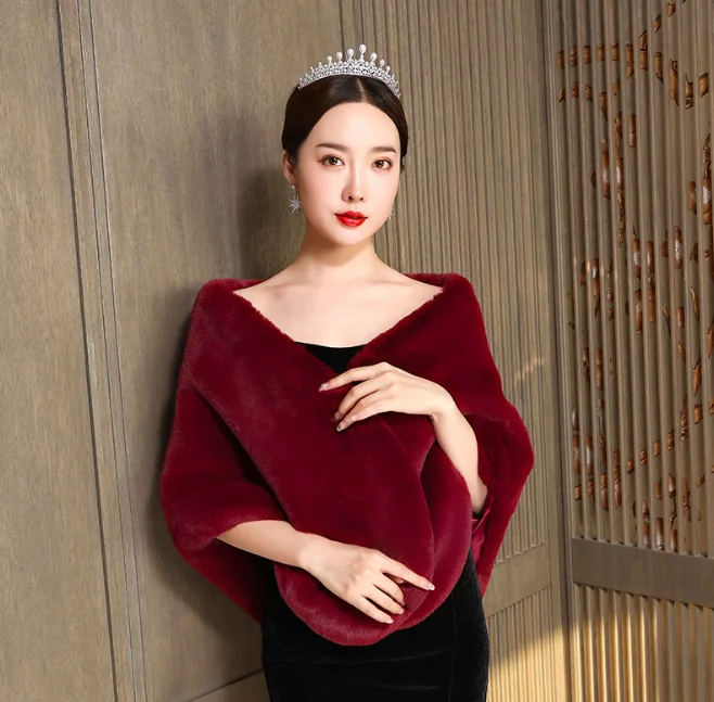 2021 New Wool Shawl Bride Wedding Wine Red Cloak Winter Performance Etiquette Wedding Shawl Winter Wedding Dress Shawl