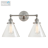 permo Modern 7.3'' Funnel Glass Loft Metal Double Heads Wall Light Retro Brass Country Style E27 Edison Sconce Lamp Fixtures