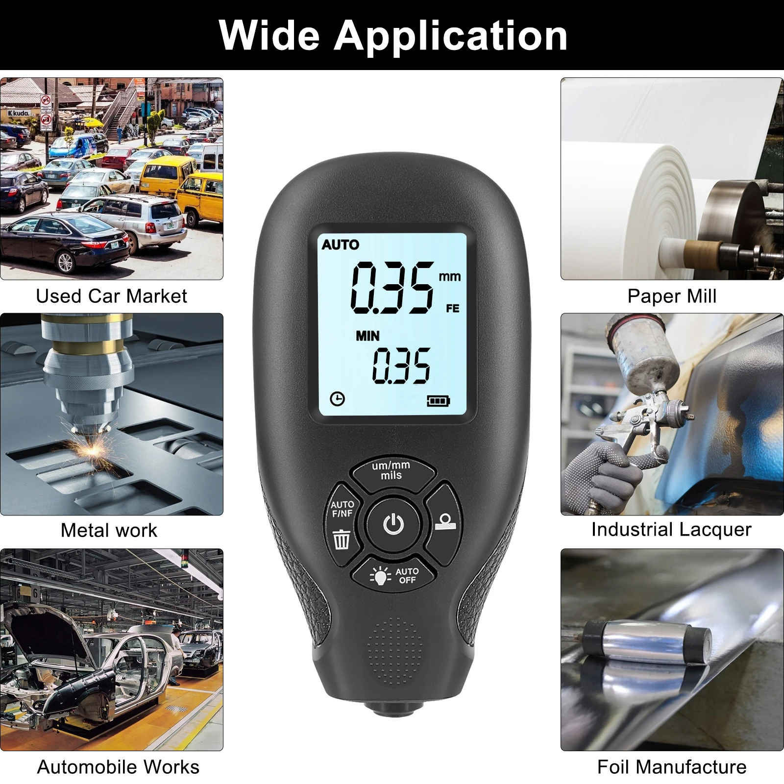 Digital Coating Thickness Gauge Thickness DFT Meter Handheld LCD Display Calibration 0.01mm 1mil Function For Car Automotive