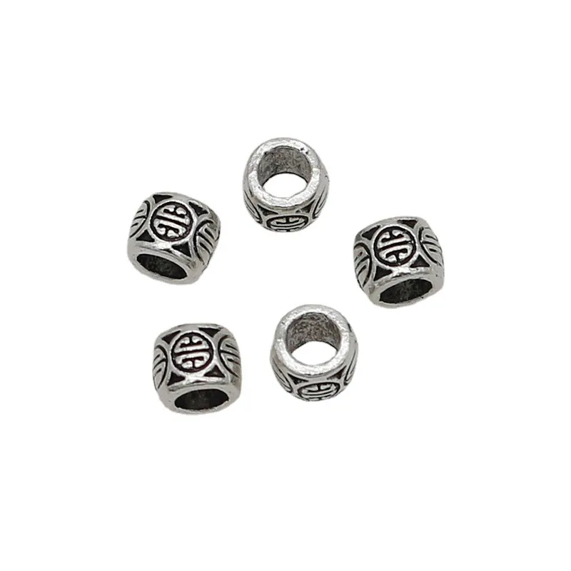 50pcs/Lot Vintage Fortune Pattern Antique Silver Color Loose Beads Big Hole Decoration Beards/Wig Hair Space Beads DIY Jewelrys