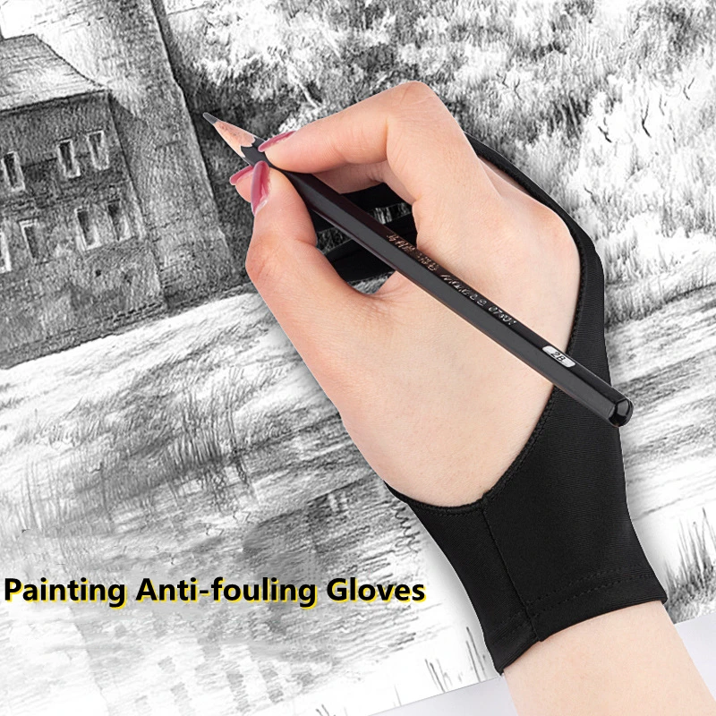 Painting Anti-fouling Gloves Two Finger Anti-abrasion Professional Artist Sketch Flat Drawing Tablet Pen Gloves