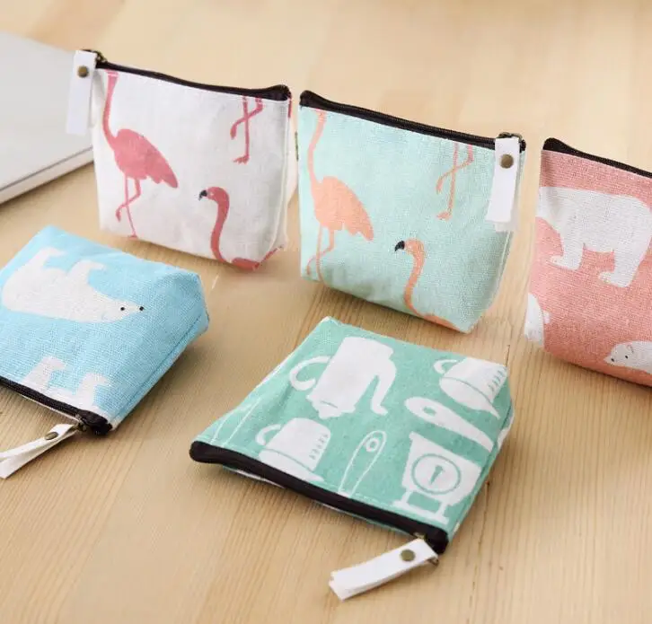 

200pcs/lot Women canvas Sea Bear Printed min coin Purses