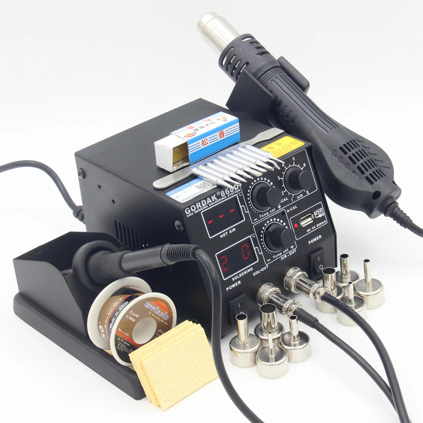 GORDAK 868D Soldering Station 2 in 1 SMD Rework Station Hot Air Gun + Electric Solder iron For Welding Repair tools