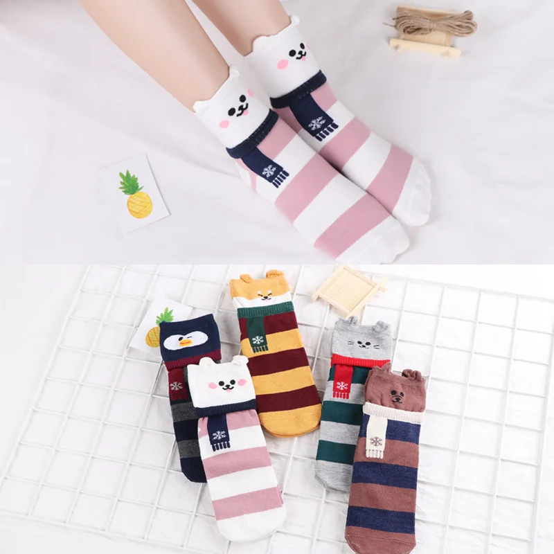 Animal Patterned Short Socks Women Shiba Inu Cartoon Ankle Socks Female Cute KawaiiI Funny Socks Cotton Hosiery Christmas Meias