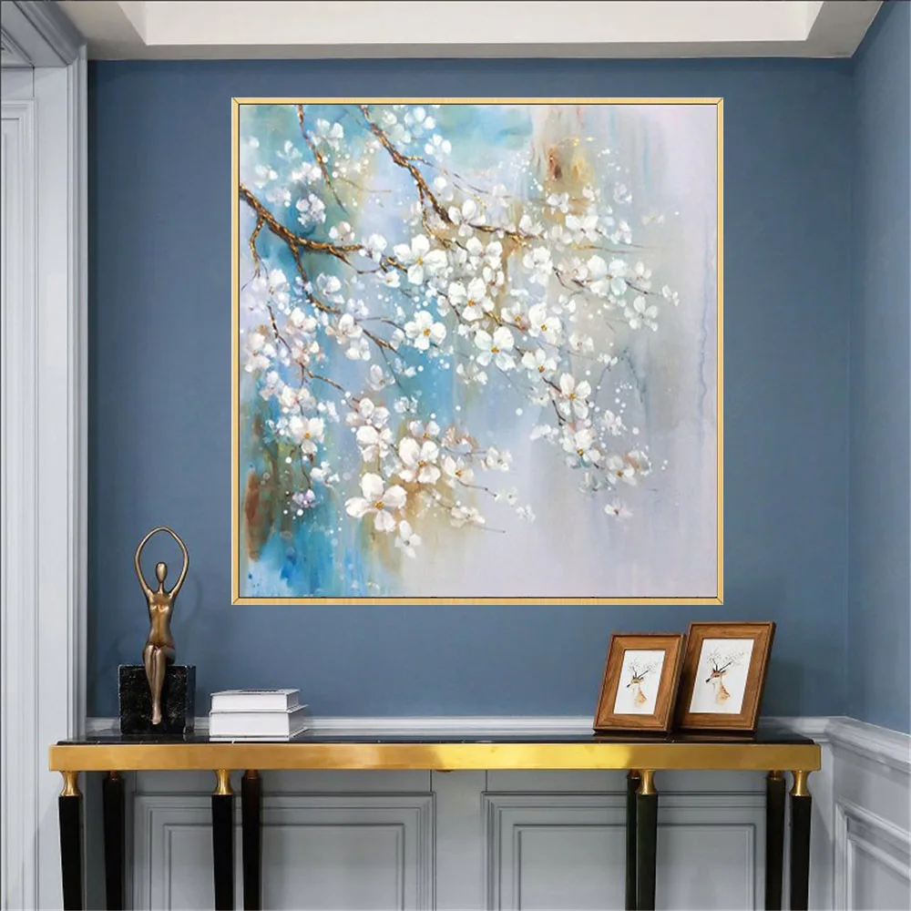 Hand-Painted Beautiful Flower Oil Painting Modern Home Decor Wall Plum Blossom Pear Flower On Canvas Paintings Decor Living Room