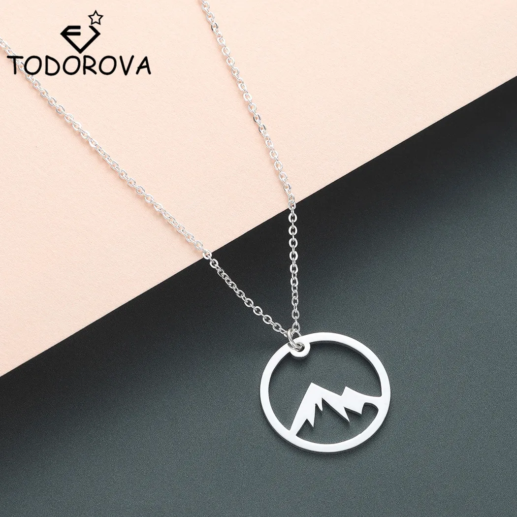 Todorova Fashion Snow Mountain Necklace Women Stainless Steel Mountain Range Jewellery Nature Hiker Climbing Lover Gifts Collier