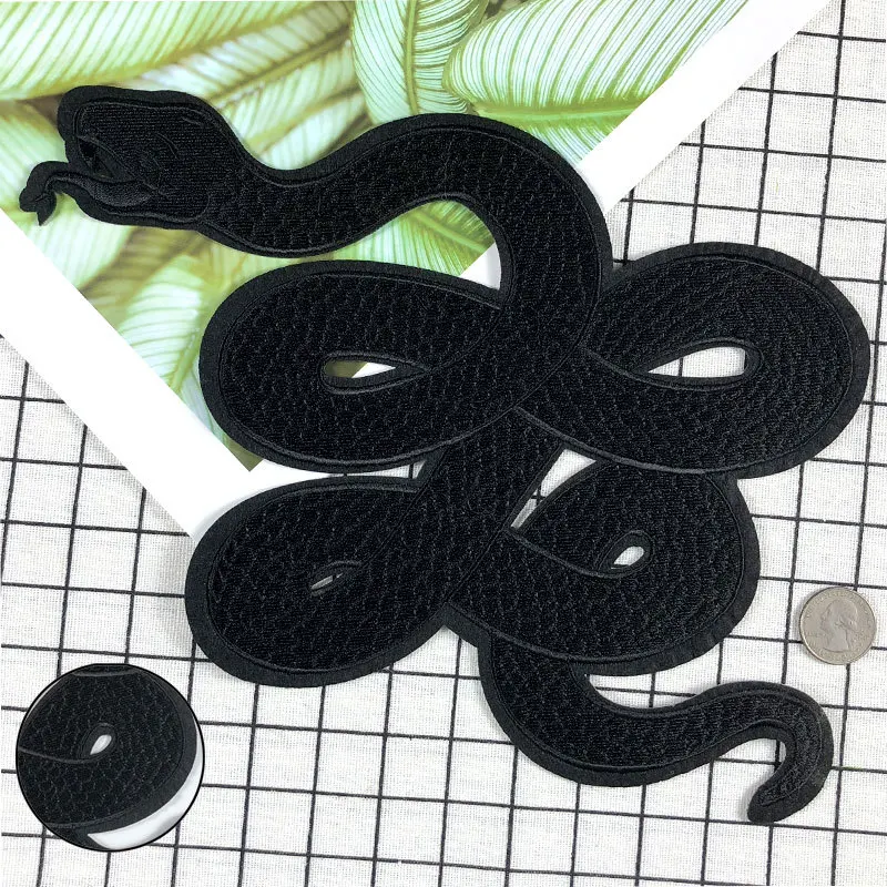 1Pc Black Snake Embroidery Patch Iron On Patches Sewing Supplies Jacket Cloth