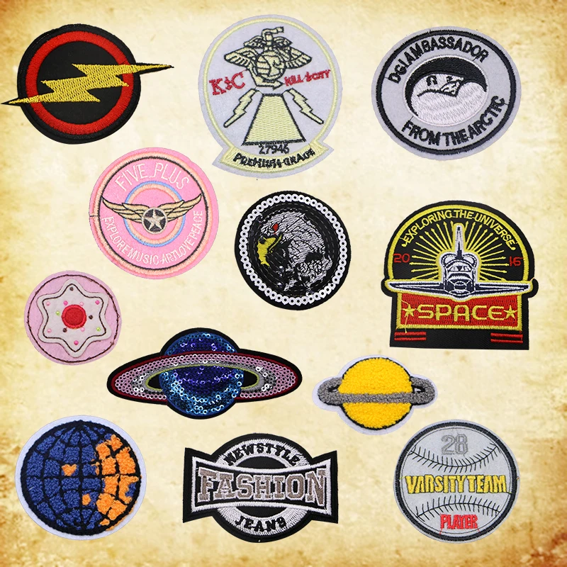 

Sequin chenille earth lightning badge clothing embroidery patch Decal ironing clothing sewing supplies clothing decoration patch