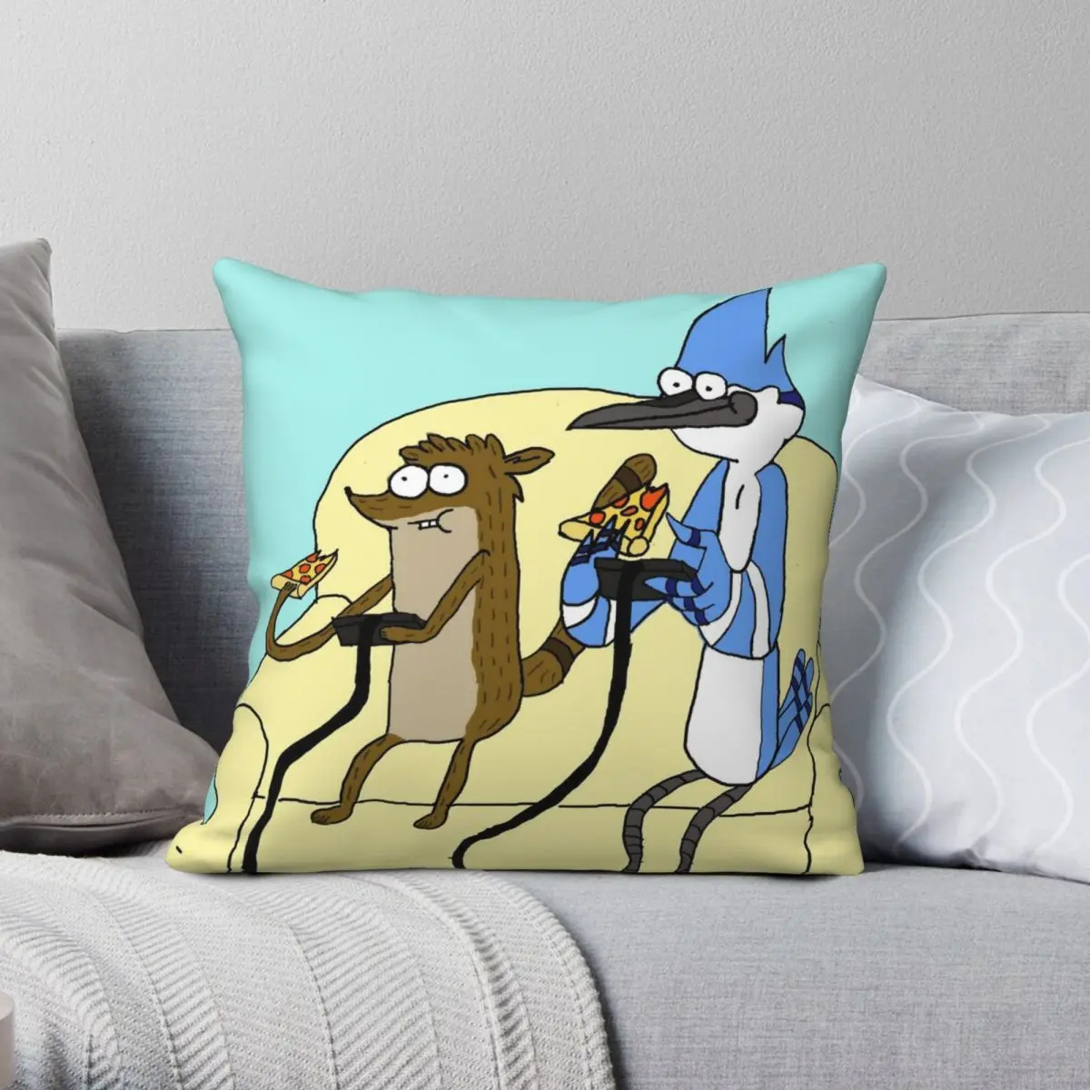 Rigby Mordecai Best Team Love Square Pillowcase Polyester Linen Velvet Creative Zip Decor Throw Pillow Case Room Cushion Cover