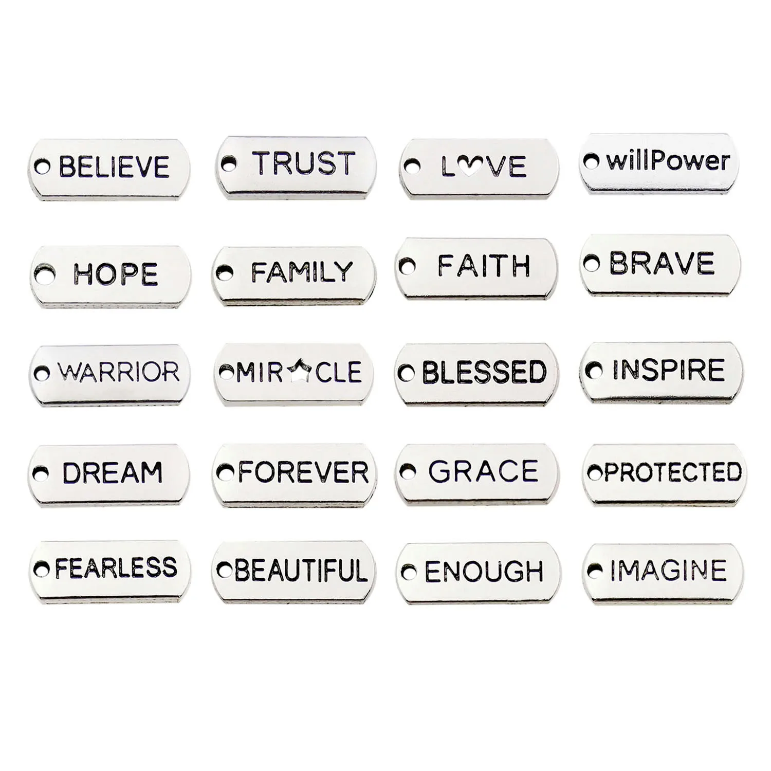 

Mix 40pcs/lot 20 Styles Inspiration Words Lettering Charms Pendants Findings For DIY Necklace Bracelet Jewelry Making