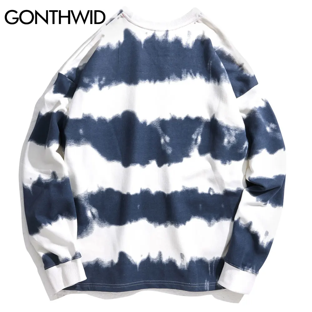 GONTHWID Harajuku Tie Dye Striped Pullover Sweatshirts Hoodies 2024 Mens Hip Hop Casual Streetwear Fashion Hoodie Outwear Tops