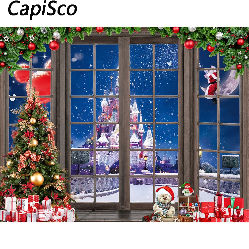 Capisco Christmas Castle Photography Backdrops Santa Claus Winter Snow Backgrounds Kids Birthday Party Decor Photo Studio Props