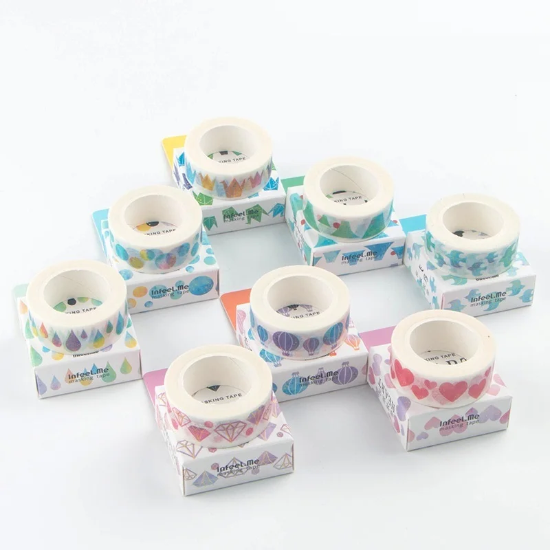 Watercolor Paper Washi Tape 15mm Color Love Heart Diamond Balloon Galaxy Adhesive Masking Tapes Decoration Stickers Diary 6147