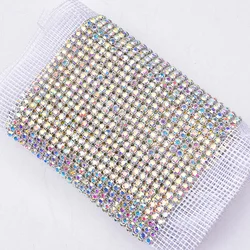 1 Yards 24 Rows Glass Rhinestone Mesh Fabric Silver Base Crystal Sew on Strass Trim Ribbon Diy Bags Shoes Clothes Accessories