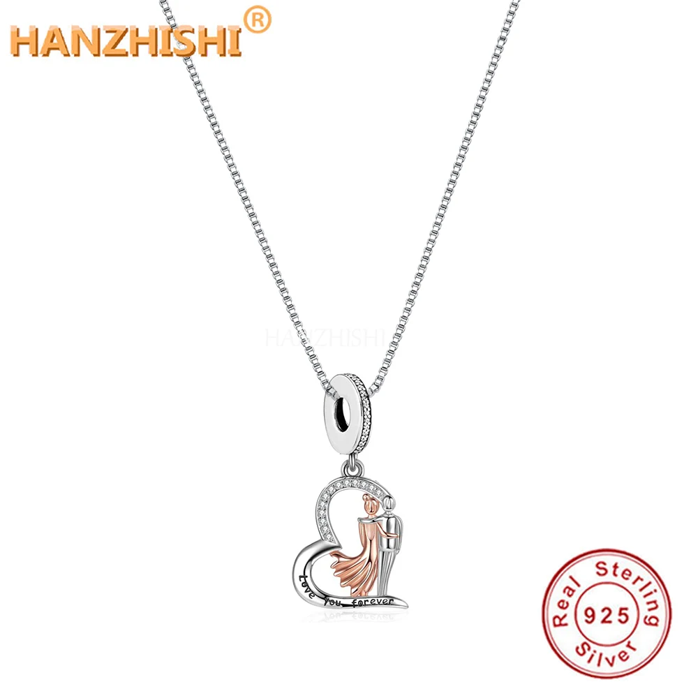 Heart Necklace 925 Sterling Silver Couples Love You Forever Pendant Box Chain Necklace Vintage Fine Jewellery Gift for Women Men