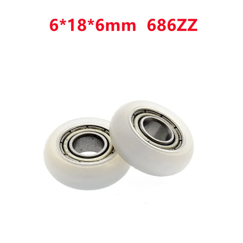 20pcs/100pcs 6*18*6mm 686ZZ Bearing Nylon Coated Plastic Pulley Nylon Shell Spherical Radian Radius 4mm Door Window Roller