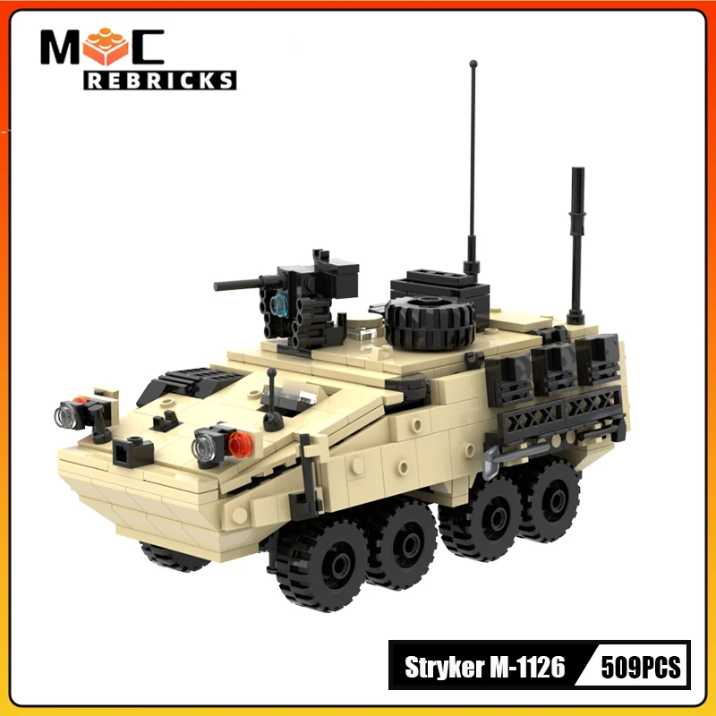 WW2 Military Series Stryker M-1126 Armored Vehicle MOC Building Block Loadable Soldiers SWAT Cars Children's Toy gifts