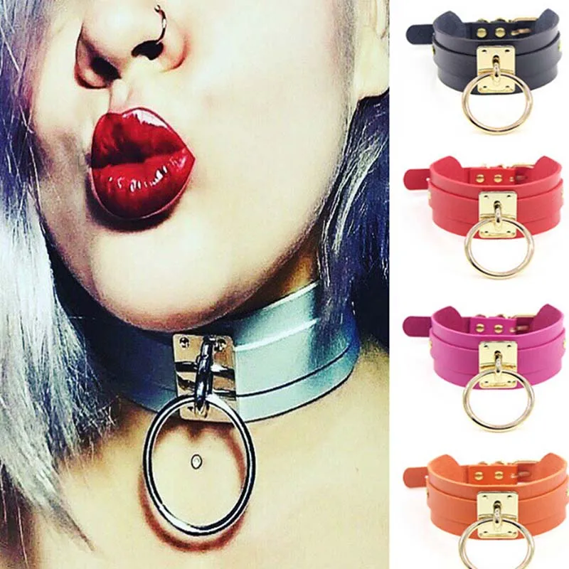 Women Lady Girl Man Goth Sexy PU Leather 1 Ring Bondage Slave Collar Neck Sexy Kawaii Fetish BDSM O Ring Choker image 3